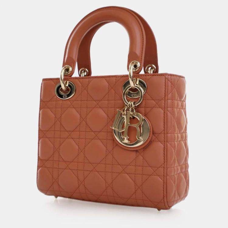 Pre Owned Dior Orange Small Lambskin Cannage MyABCDior Lady Dior