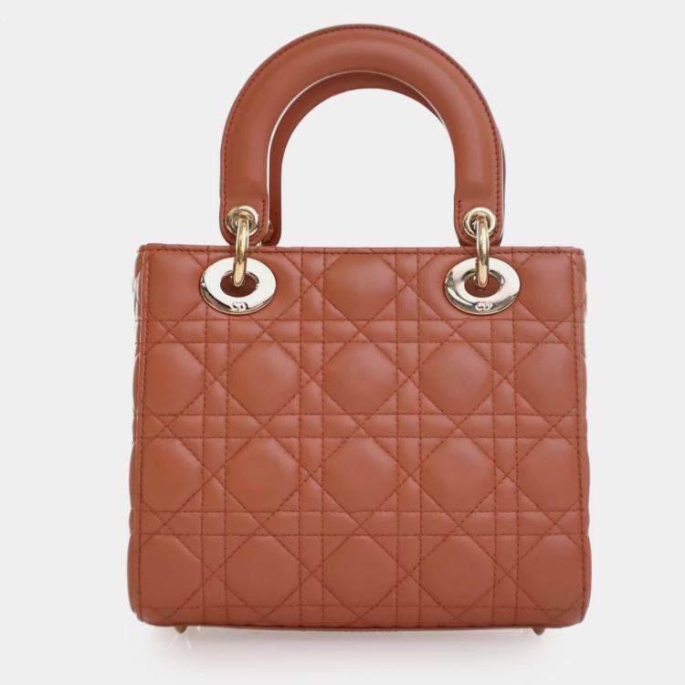 Pre Owned Dior Orange Small Lambskin Cannage MyABCDior Lady Dior