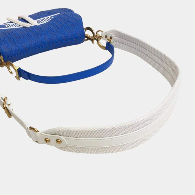 Pre Owned Dior Blue Perforated Oblique Embossed Calfskin Saddle Bag