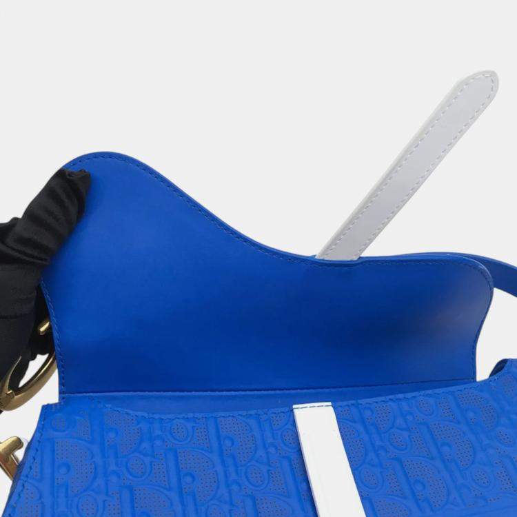Pre Owned Dior Blue Perforated Oblique Embossed Calfskin Saddle Bag