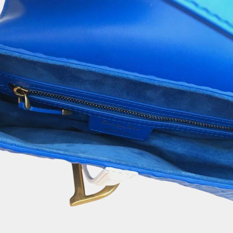 Pre Owned Dior Blue Perforated Oblique Embossed Calfskin Saddle Bag