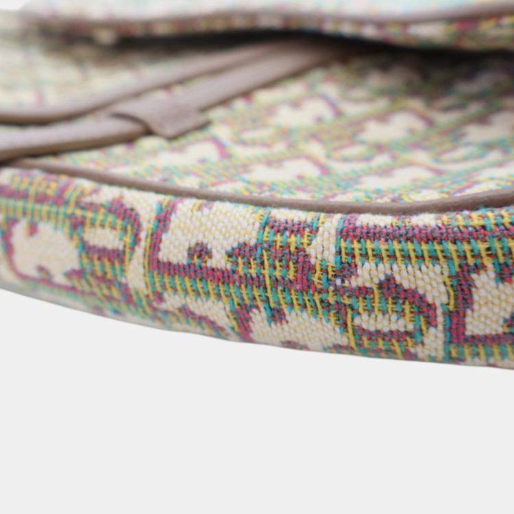 Pre Owned Dior Brown Multicolor Oblique Canvas Saddle Crossbody