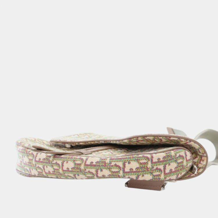 Pre Owned Dior Brown Multicolor Oblique Canvas Saddle Crossbody