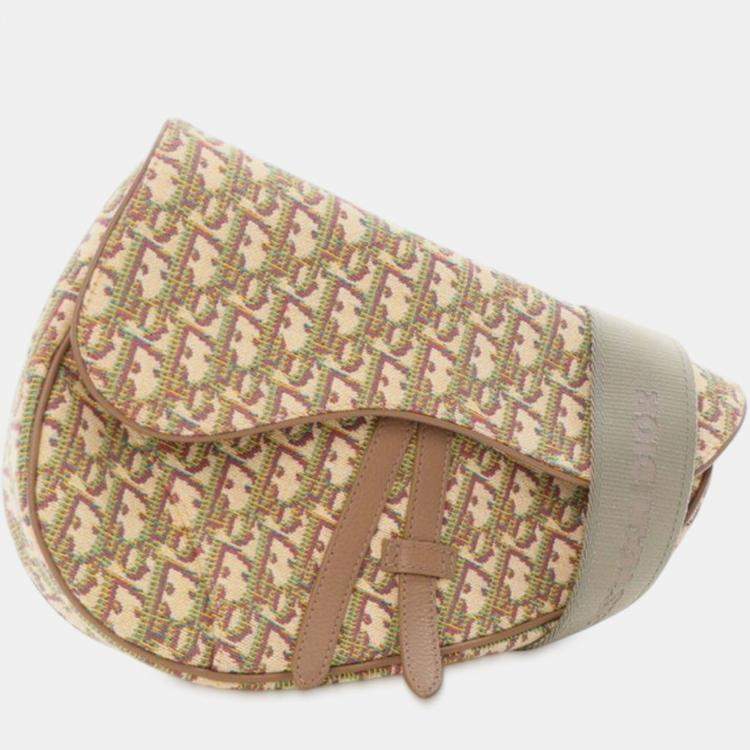 Pre Owned Dior Brown Multicolor Oblique Canvas Saddle Crossbody