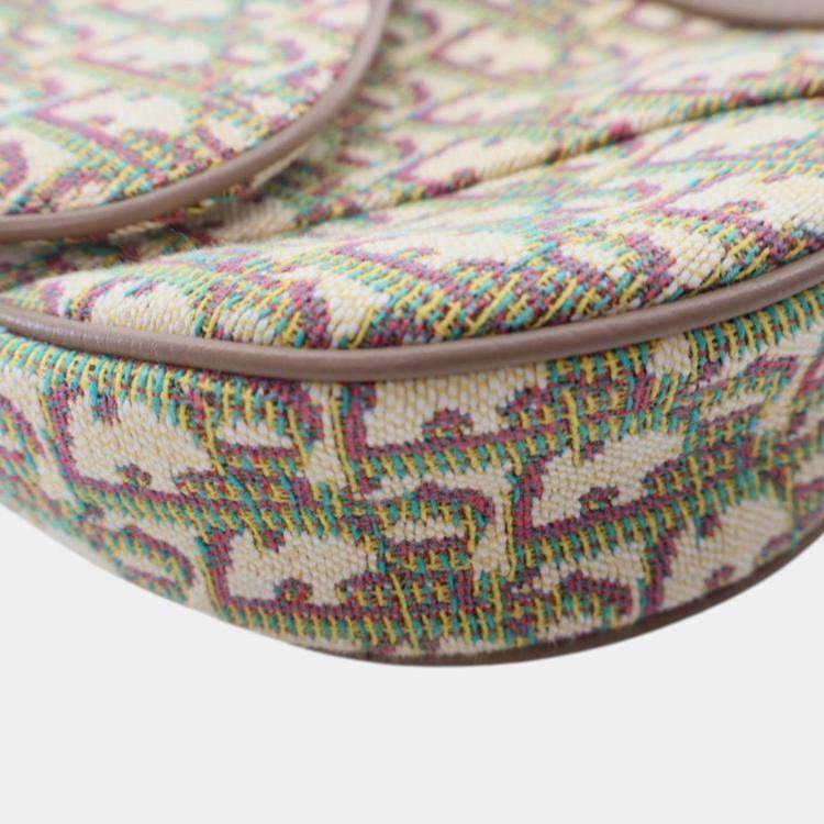 Pre Owned Dior Brown Multicolor Oblique Canvas Saddle Crossbody