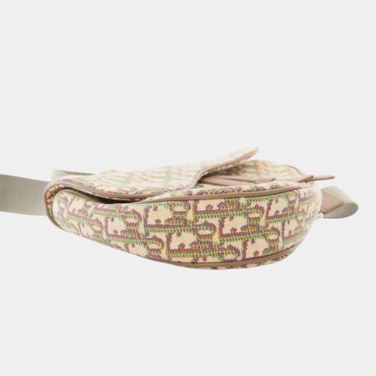 Pre Owned Dior Brown Multicolor Oblique Canvas Saddle Crossbody