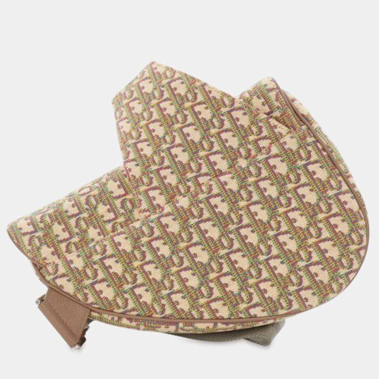 Pre Owned Dior Brown Multicolor Oblique Canvas Saddle Crossbody