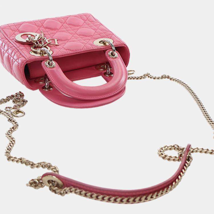 Pre Owned Dior Pink Mini Lambskin Cannage Lady Dior