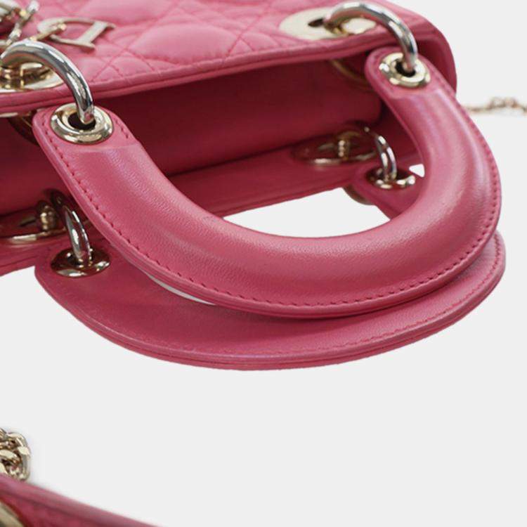 Pre Owned Dior Pink Mini Lambskin Cannage Lady Dior