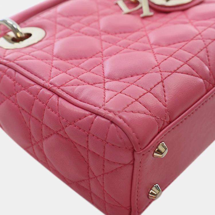 Pre Owned Dior Pink Mini Lambskin Cannage Lady Dior