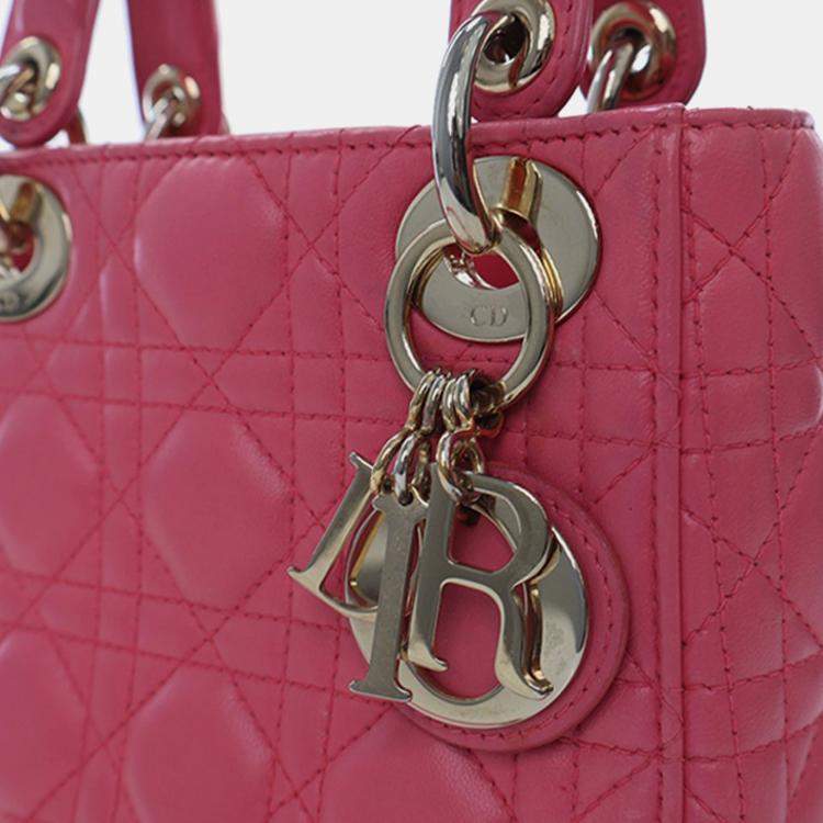 Pre Owned Dior Pink Mini Lambskin Cannage Lady Dior