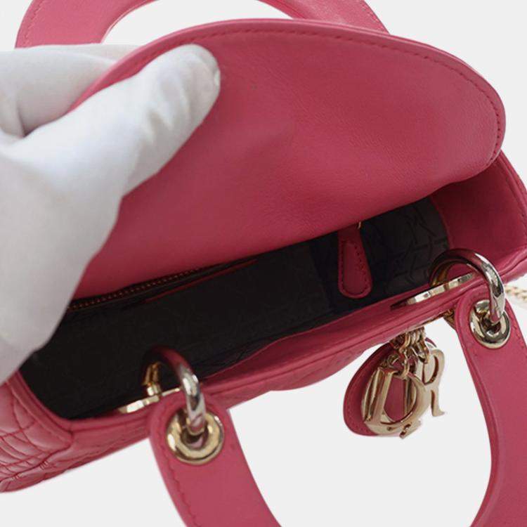 Pre Owned Dior Pink Mini Lambskin Cannage Lady Dior