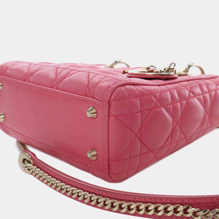 Pre Owned Dior Pink Mini Lambskin Cannage Lady Dior