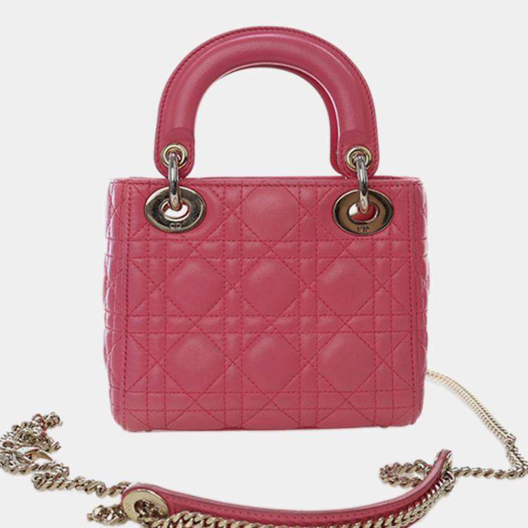 Pre Owned Dior Pink Mini Lambskin Cannage Lady Dior
