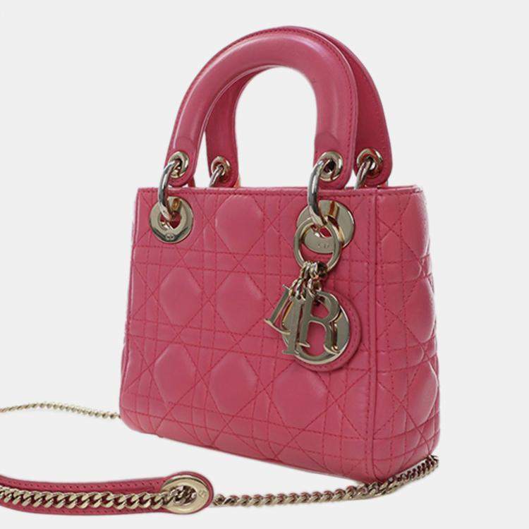 Pre Owned Dior Pink Mini Lambskin Cannage Lady Dior