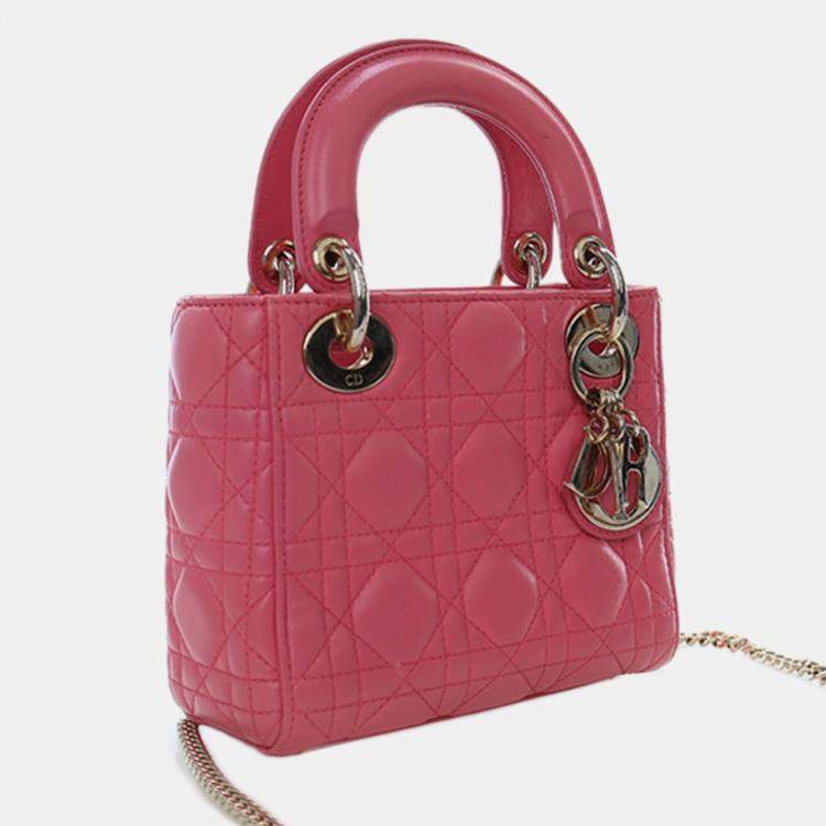 Pre Owned Dior Pink Mini Lambskin Cannage Lady Dior