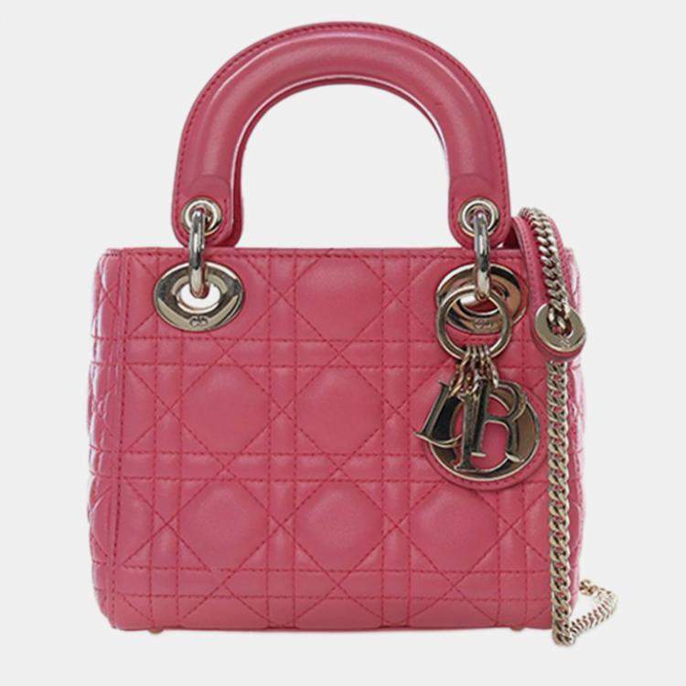 Pre Owned Dior Pink Mini Lambskin Cannage Lady Dior