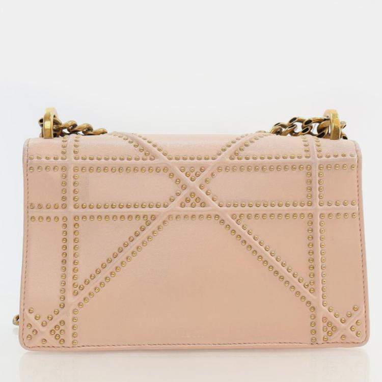 Pre Owned Dior Small Smooth Beige Calfskin Studded Diorama Flap Bag