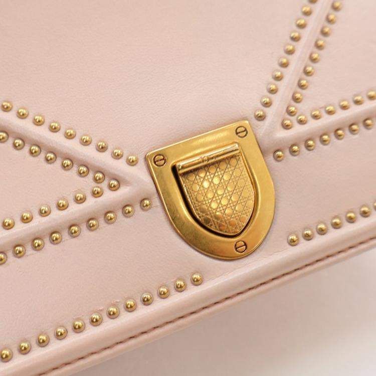 Pre Owned Dior Small Smooth Beige Calfskin Studded Diorama Flap Bag