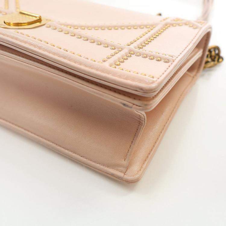 Pre Owned Dior Small Smooth Beige Calfskin Studded Diorama Flap Bag