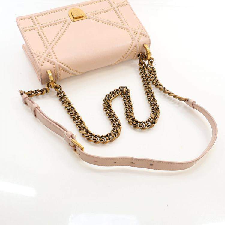 Pre Owned Dior Small Smooth Beige Calfskin Studded Diorama Flap Bag