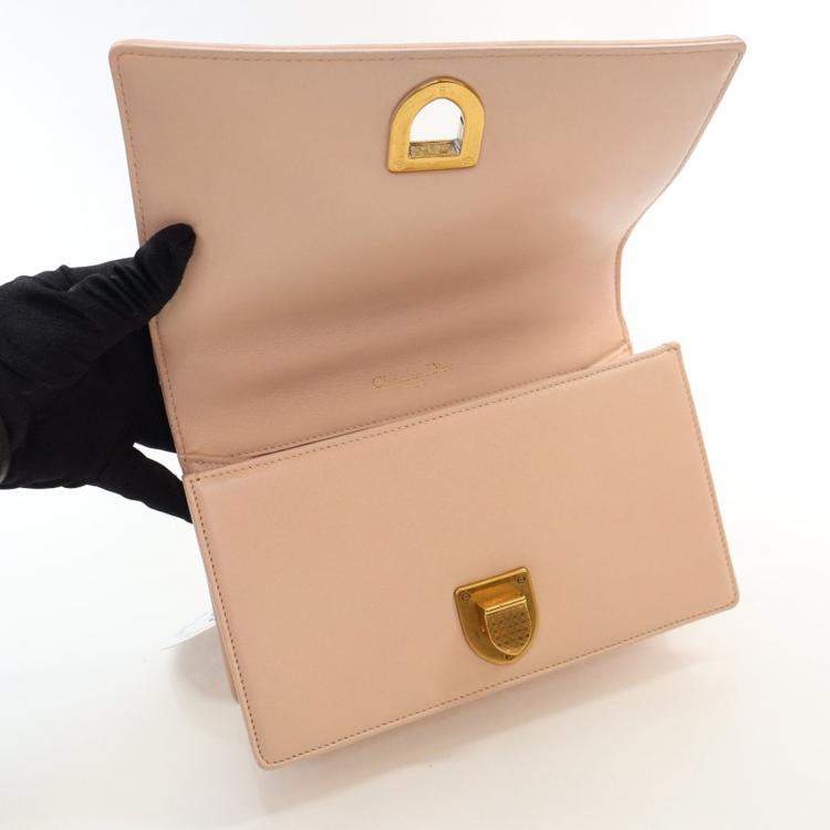 Pre Owned Dior Small Smooth Beige Calfskin Studded Diorama Flap Bag