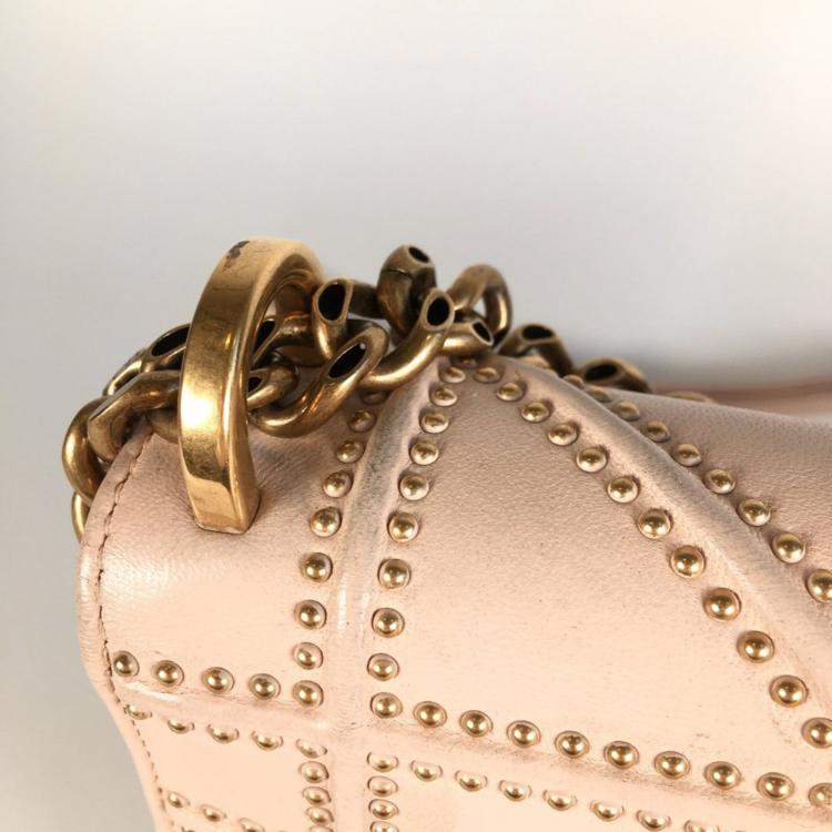 Pre Owned Dior Small Smooth Beige Calfskin Studded Diorama Flap Bag