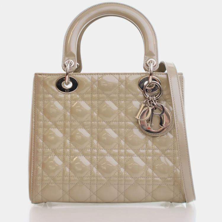 مملوكة مسبقًا Dior Medium Beige Cannage Patent Lady Dior