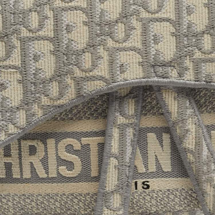 Pre Owned Dior Saddle Grey/Off White Oblique Embroidered Canvas Shoulder Bag