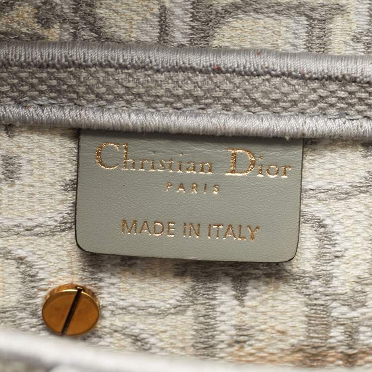 Pre Owned Dior Saddle Grey/Off White Oblique Embroidered Canvas Shoulder Bag