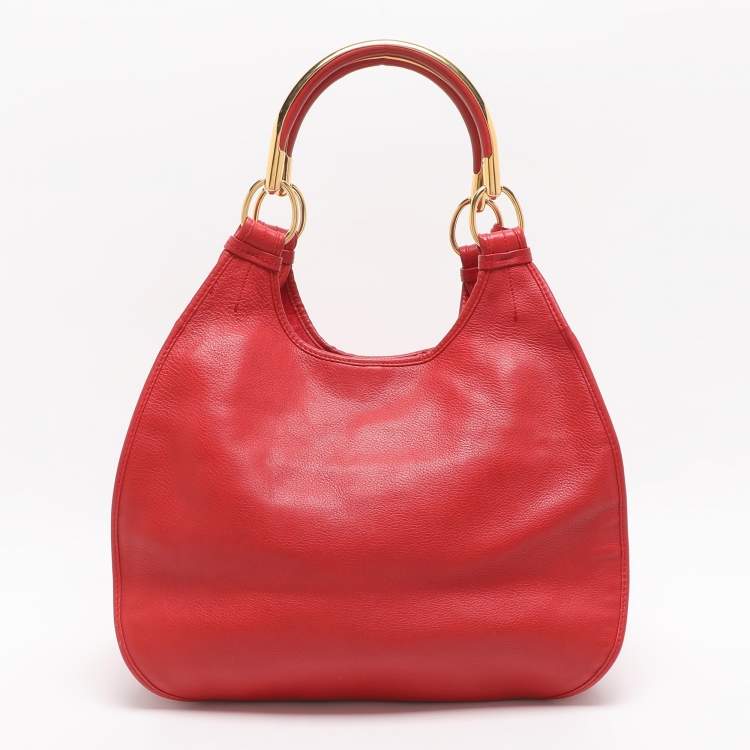 Pre Owned Dior 61 Crystal Embellished Red Leather and Suede Hobo