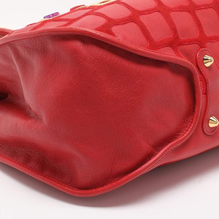 Pre Owned Dior 61 Crystal Embellished Red Leather and Suede Hobo