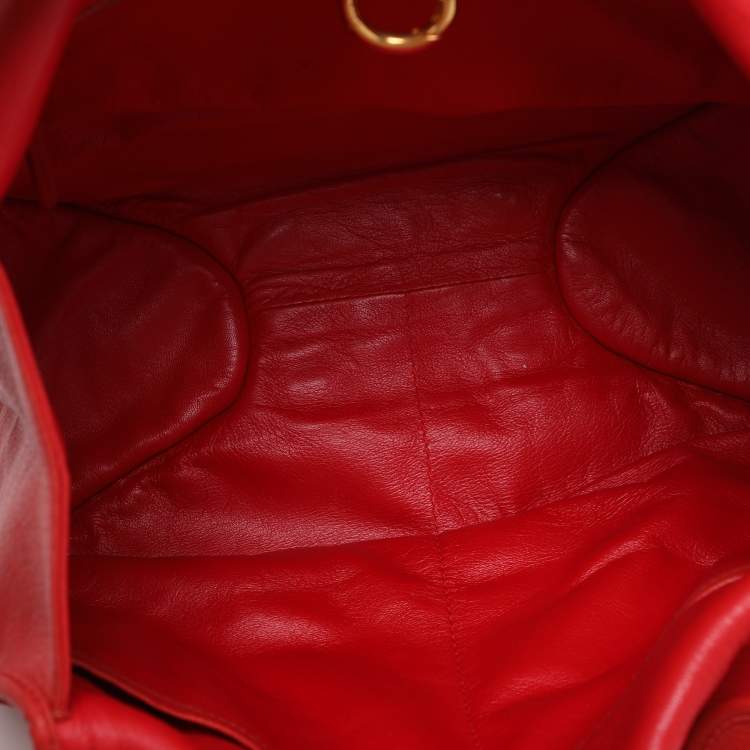 Pre Owned Dior 61 Crystal Embellished Red Leather and Suede Hobo