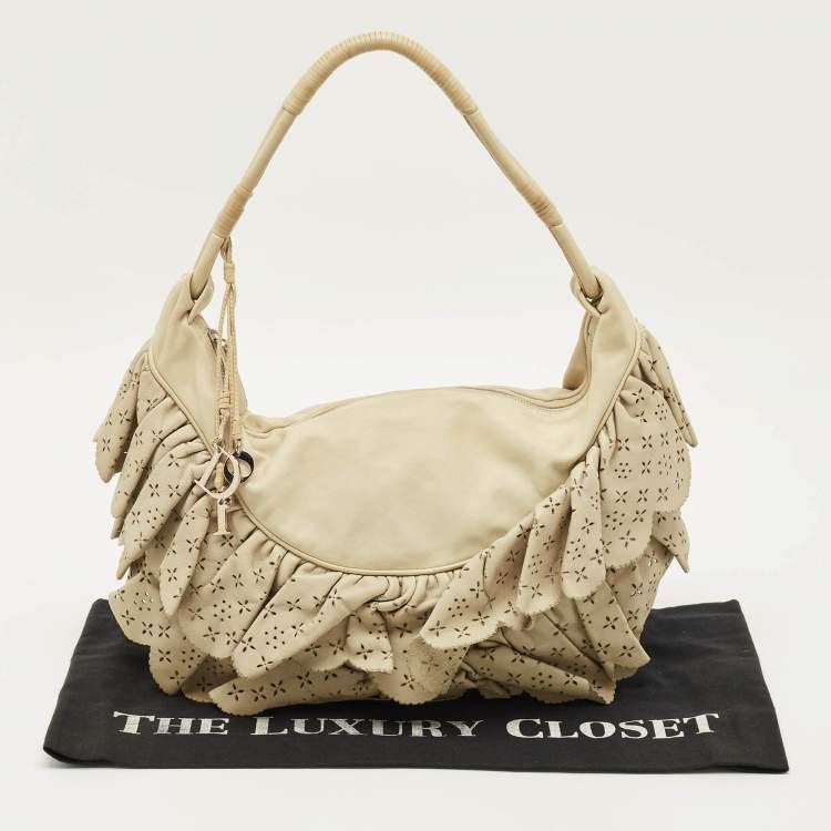 Pre Owned Dior Gypsy Ruffle Olive Large Green Leather Hobo