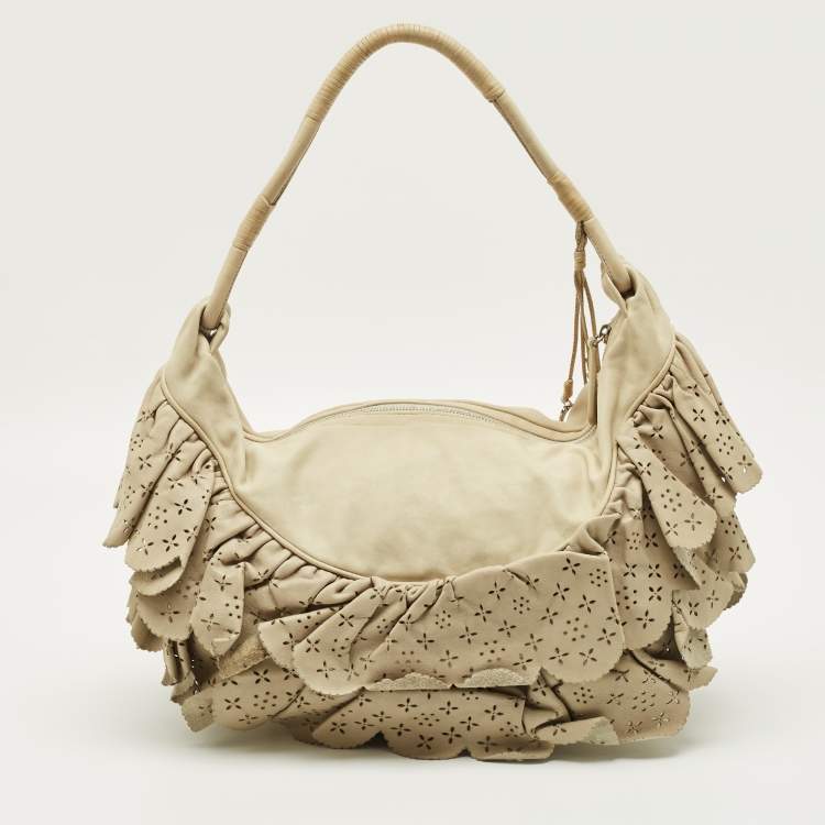 Pre Owned Dior Gypsy Ruffle Olive Large Green Leather Hobo