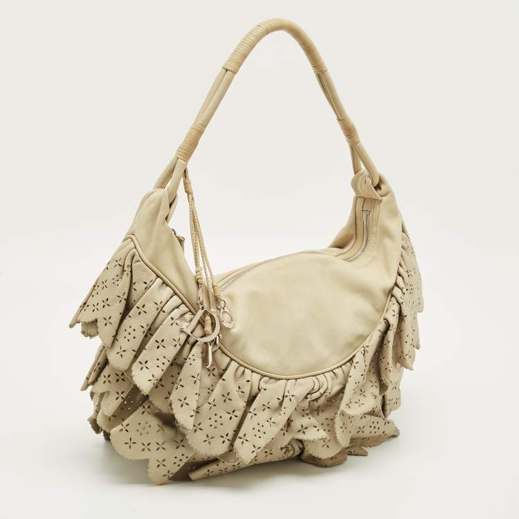 Pre Owned Dior Gypsy Ruffle Olive Large Green Leather Hobo