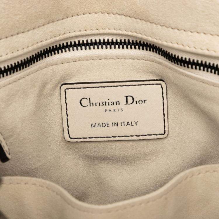 Pre Owned Dior White Medium Lambskin Cannage Studded Supple Lady Dior