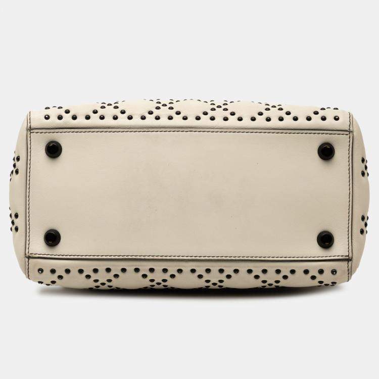 Pre Owned Dior White Medium Lambskin Cannage Studded Supple Lady Dior