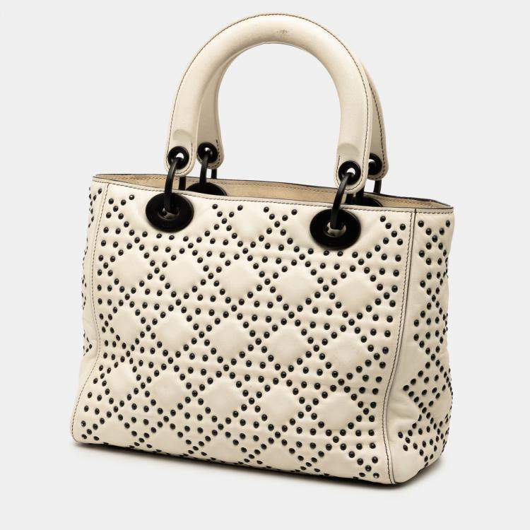 Pre Owned Dior White Medium Lambskin Cannage Studded Supple Lady Dior