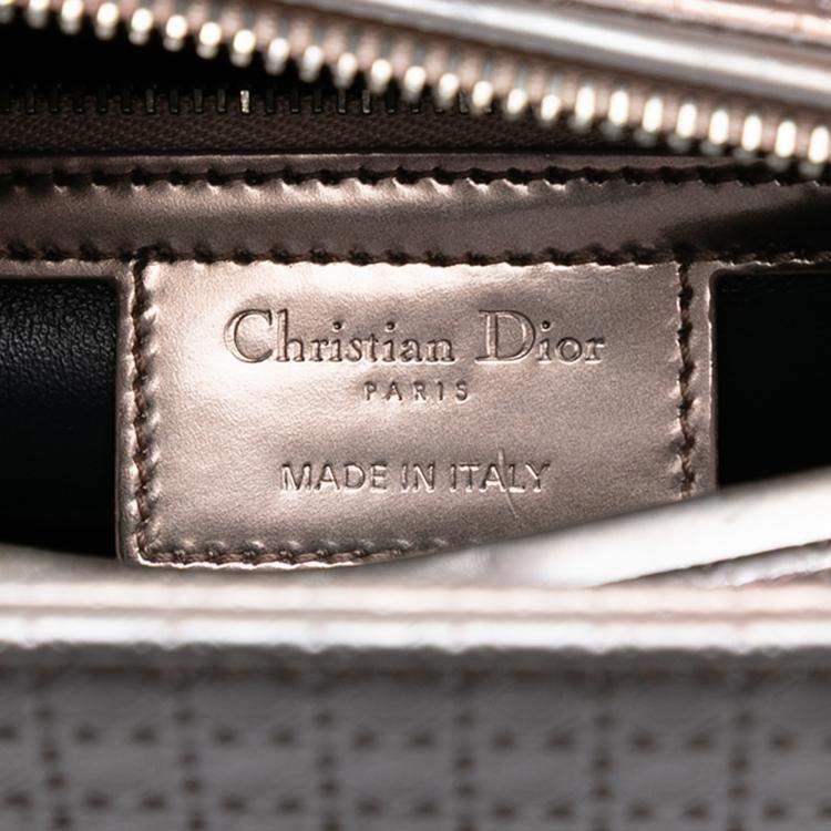 Pre Owned Dior Pink Medium Metallic Patent Microcannage Lady Dior