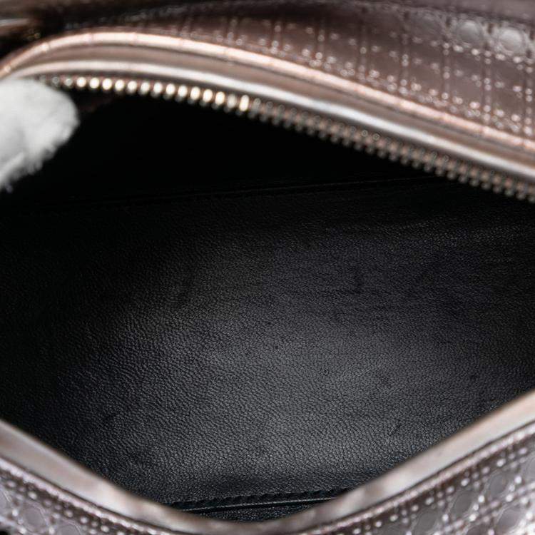 Pre Owned Dior Pink Medium Metallic Patent Microcannage Lady Dior