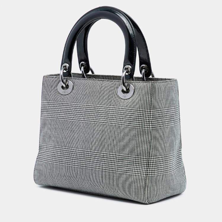 Pre Owned Dior Medium Grey Canvas Houndstooth Lady Dior