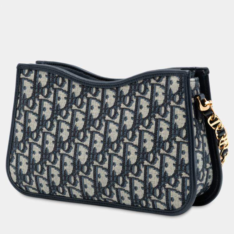 Pre Owned Dior Blue Mini Oblique Canvas CD Signature Hobo