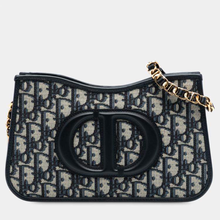 Pre Owned Dior Blue Mini Oblique Canvas CD Signature Hobo