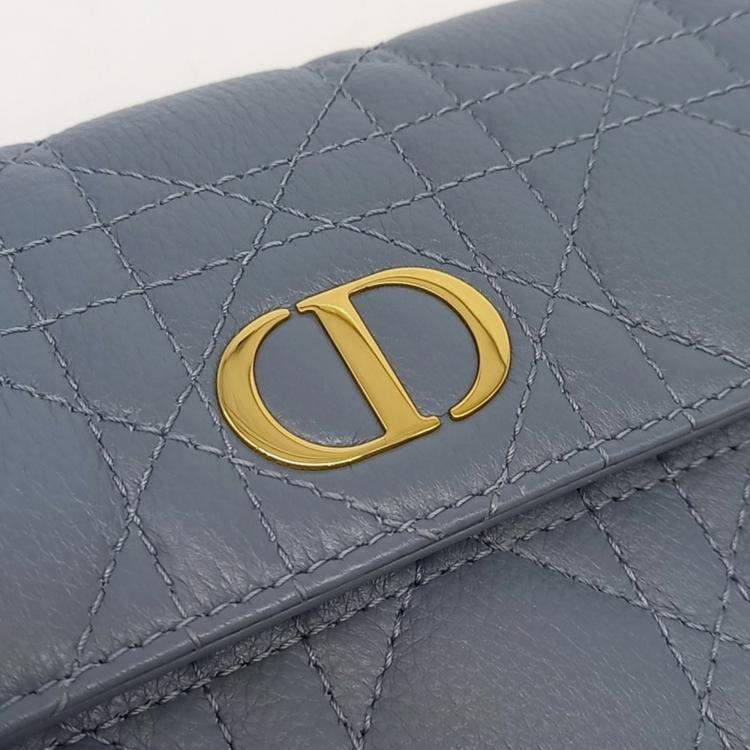 مملوكة مسبقًا Dior Blue Leather Caro Orchid Long Wallet