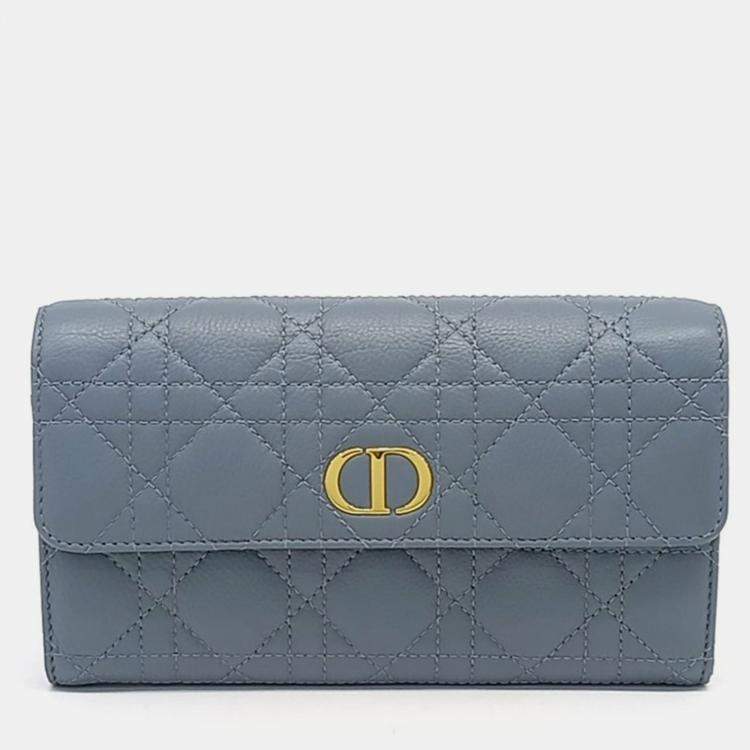 مملوكة مسبقًا Dior Blue Leather Caro Orchid Long Wallet