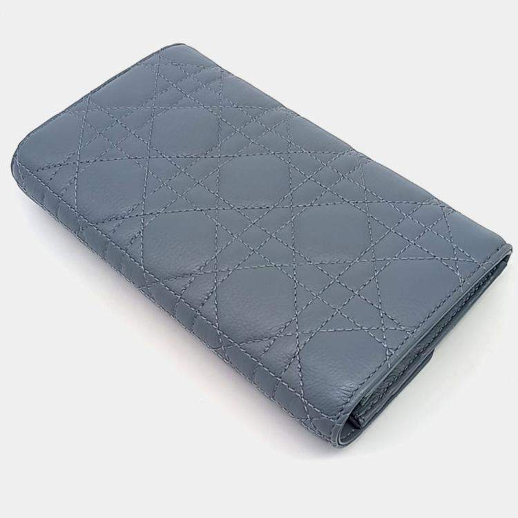 مملوكة مسبقًا Dior Blue Leather Caro Orchid Long Wallet