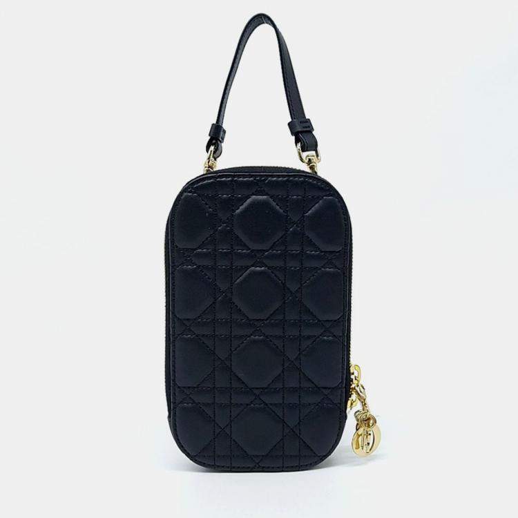 Pre Owned Dior Black Leather Phone Holder Crossbody Bag