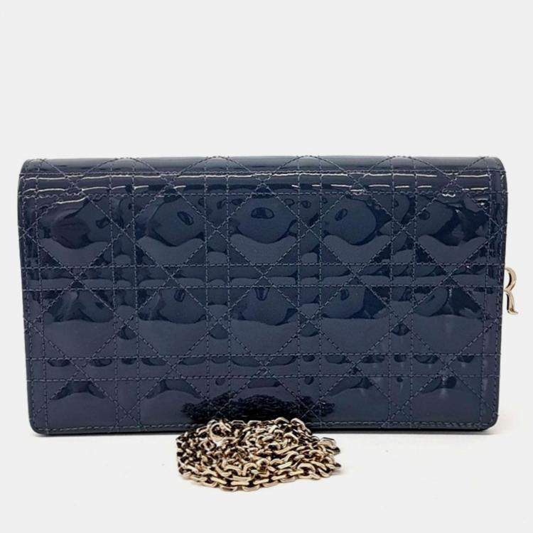 Pre Owned Dior Navy Blue Leather Patent Cannage Chain Crossbody Bag