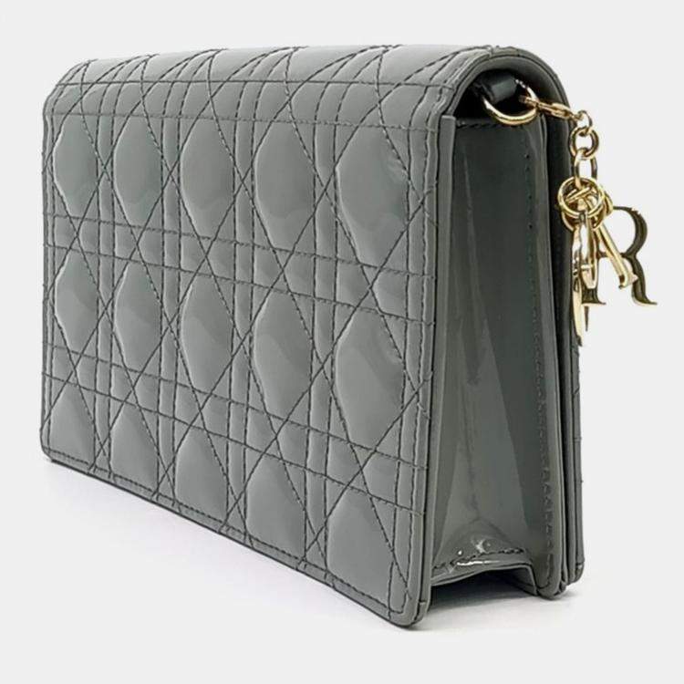 Pre Owned Dior Grey Leather Patent Cannage Crossbody Bag
